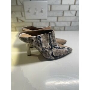 Snake And Suede Mules Pointed Toe Heels Animal Print Suede 8